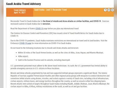 US State Department warns citizens not to travel to Saudi Arabia due to the looming threat of terrorism