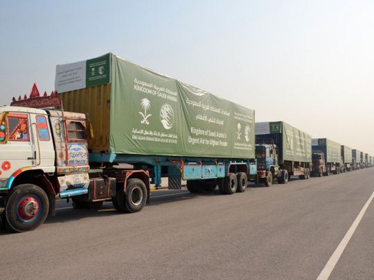 Saudi Arabia sends 200 trucks loaded with relief goods to Afghanistan via Pakistan