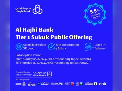 Alrajhi Bank offers Tier 1 Sukuk denominated in Saudi Riyals for public subscription