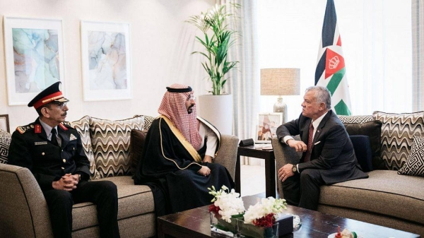 King Abdullah of Jordan receives National Guard Minister Prince Abdullah