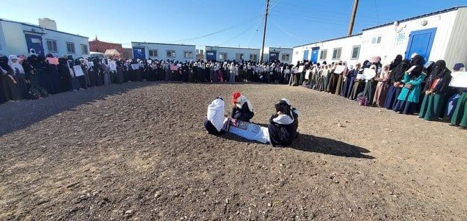 Yemen schoolchildren hold mock funeral for classmate killed by Houthis