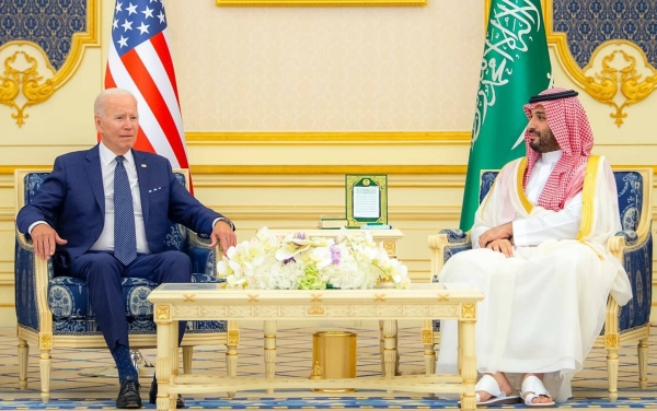 Crown Prince and Prime Minister Mohammed Bin Salman with US President Joe Biden in this file photo. They engaged in a phone conversation highlighting the imperative for de-escalation in Gaza